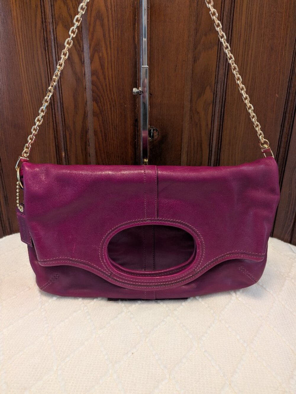Coach Ergo Convertible Magenta  Kiss-lock Shoulder Bag Leather Handbag Foldover
